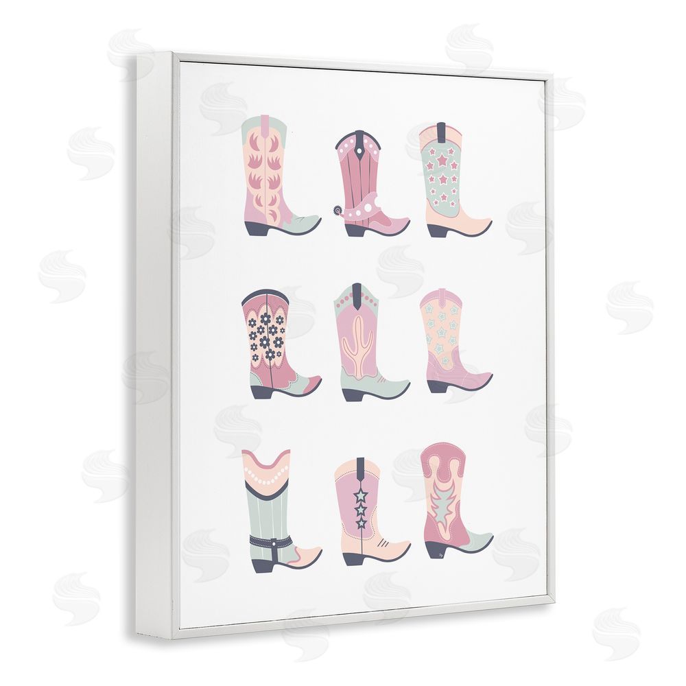 Martina Pavlova Various Pastel Cowgirl Boots White Framed Giclee Wall Art Print