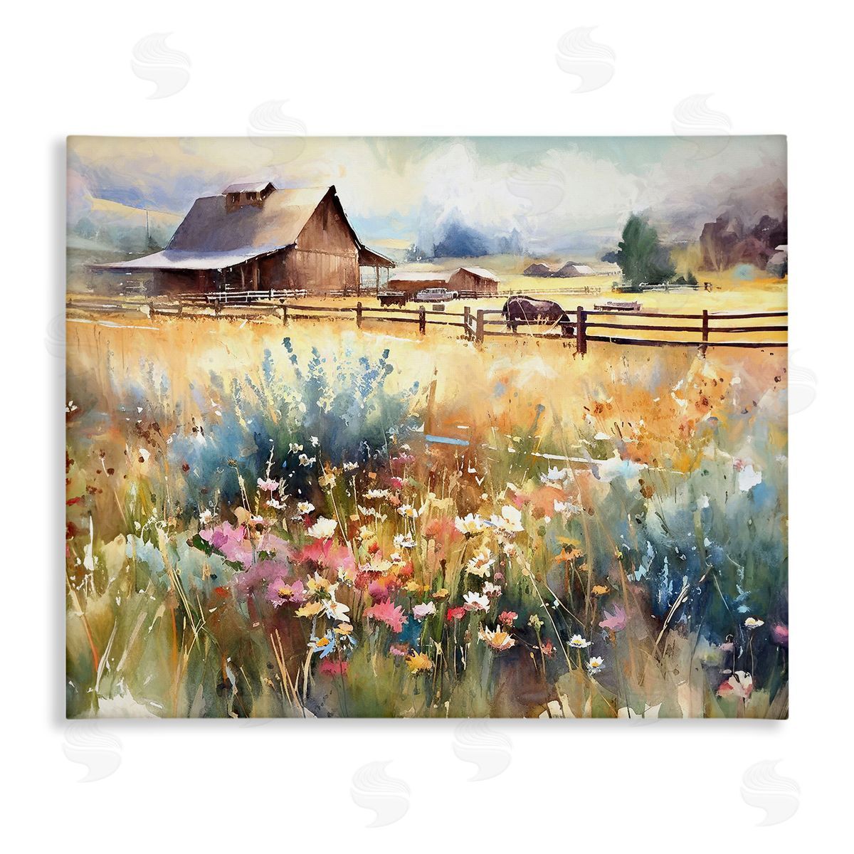 Ramona Murdock Horse in Farmhouse Meadow Stretched Canvas Wall Art Print