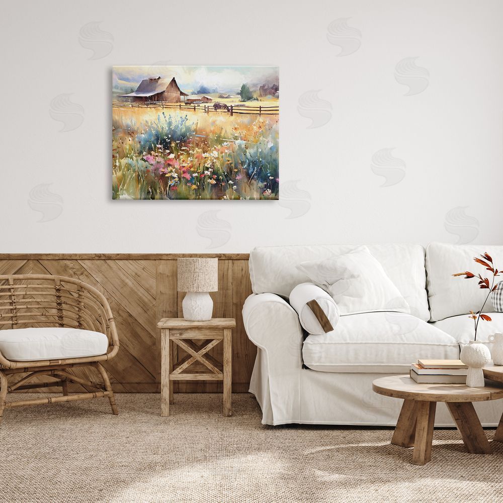 Ramona Murdock Horse in Farmhouse Meadow Canvas Wall Art Print in Room