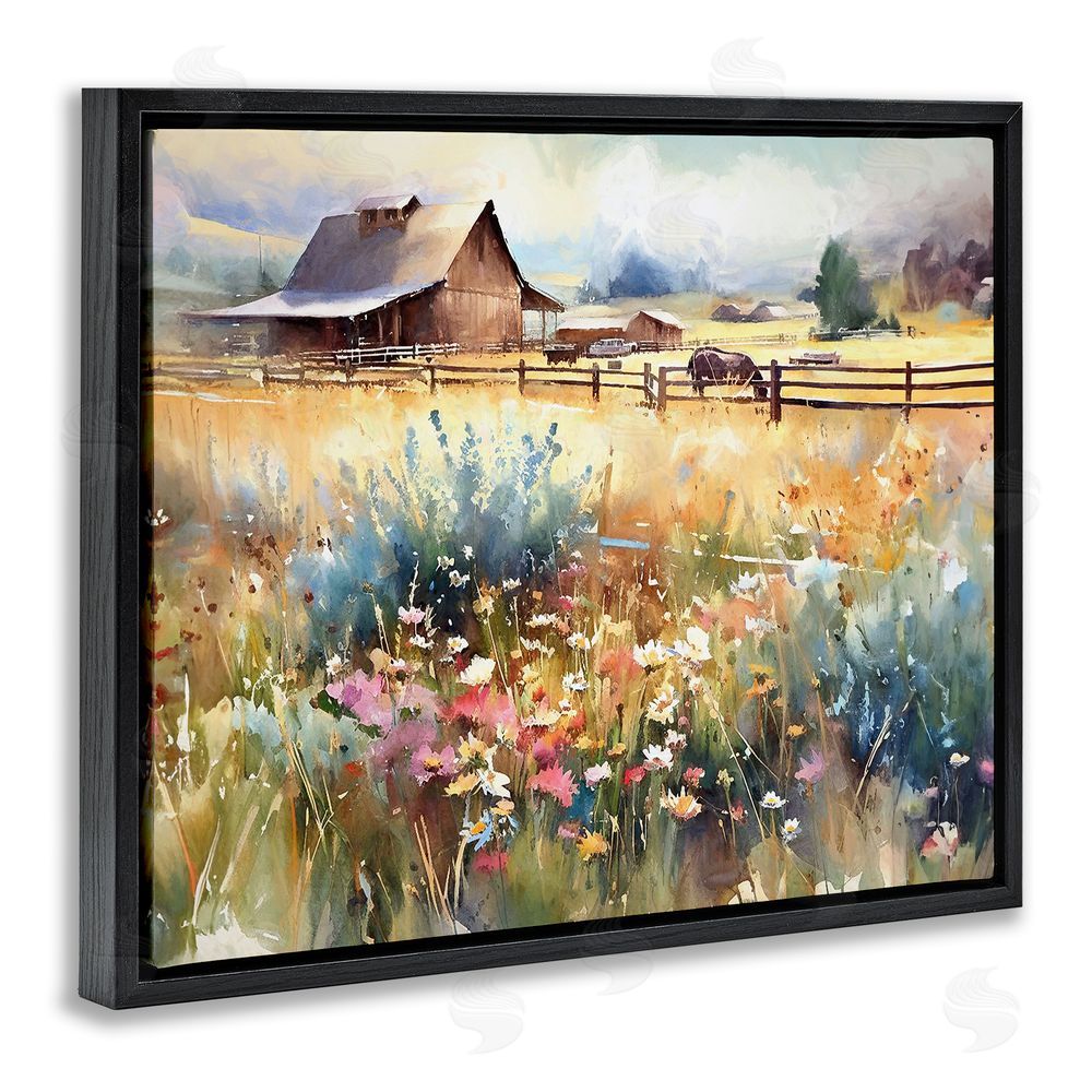 Ramona Murdock Horse in Farmhouse Meadow Black Floating Frame Canvas Wall Art Print