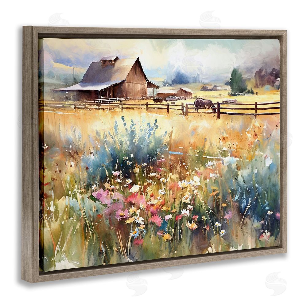 Ramona Murdock Horse in Farmhouse Meadow Brown Floating Frame Canvas Wall Art Print