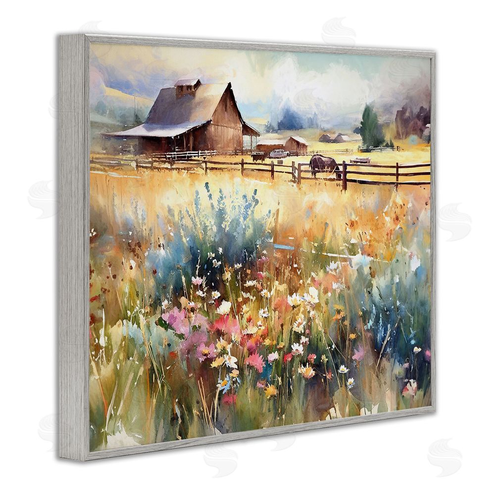 Ramona Murdock Horse in Farmhouse Meadow Gray Framed Giclee Wall Art Print