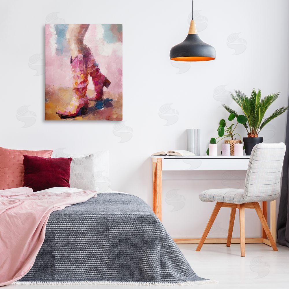 Ziwei Li Abstract Pink Cowgirl Boots Canvas Wall Art Print in Room