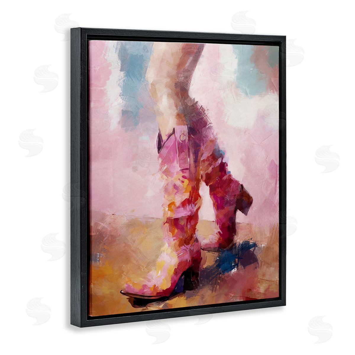 Abstract Pink Cowgirl Boots Black Floating Frame Canvas Wall Art, Home Decor by Ziwei Li