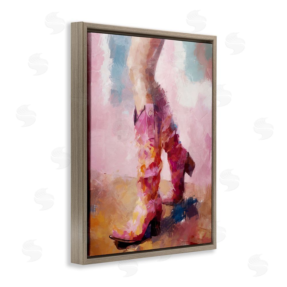 Ziwei Li Abstract Pink Cowgirl Boots Brown Floating Frame Canvas Wall Art Print