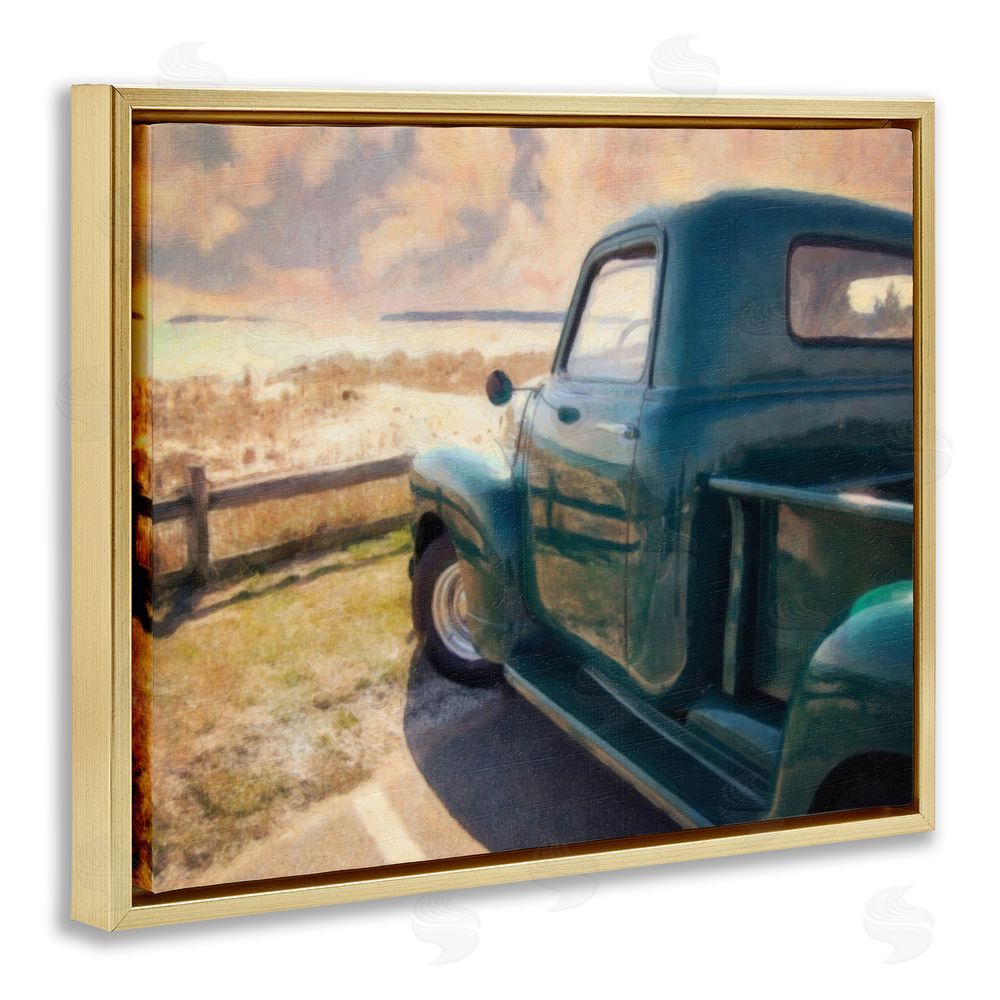 Graffitee Studios Country Pickup Landscape Gold Floating Frame Canvas Wall Art Print
