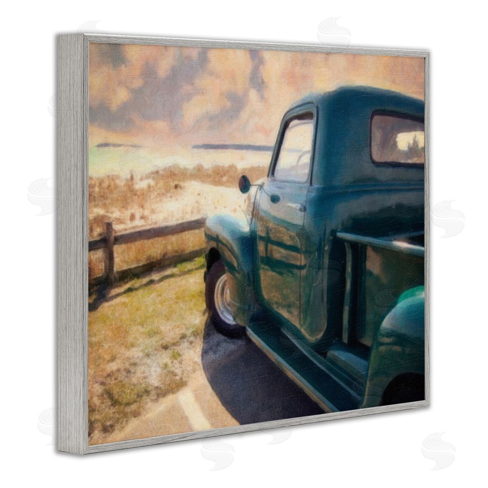 Graffitee Studios Country Pickup Landscape Gray Framed Giclee Wall Art Print