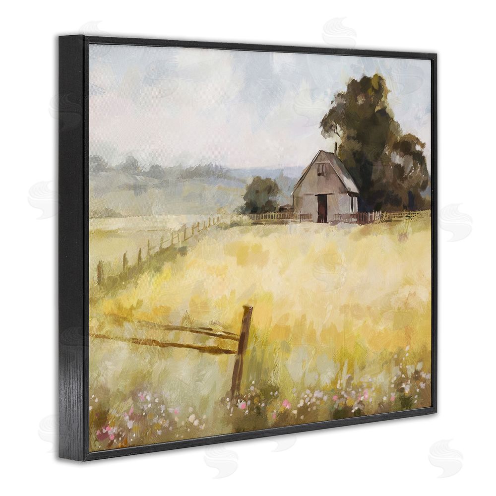 Ziwei Li Distant Barn Country Fence Black Framed Giclee Wall Art Print
