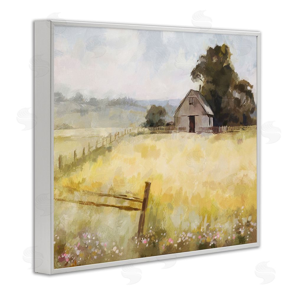 Ziwei Li Distant Barn Country Fence White Framed Giclee Wall Art Print