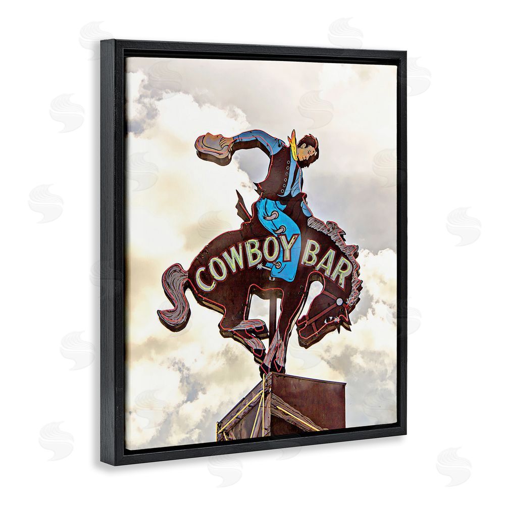 JG Studios Western Cowboy Bar Sign Black Floating Frame Canvas Wall Art Print