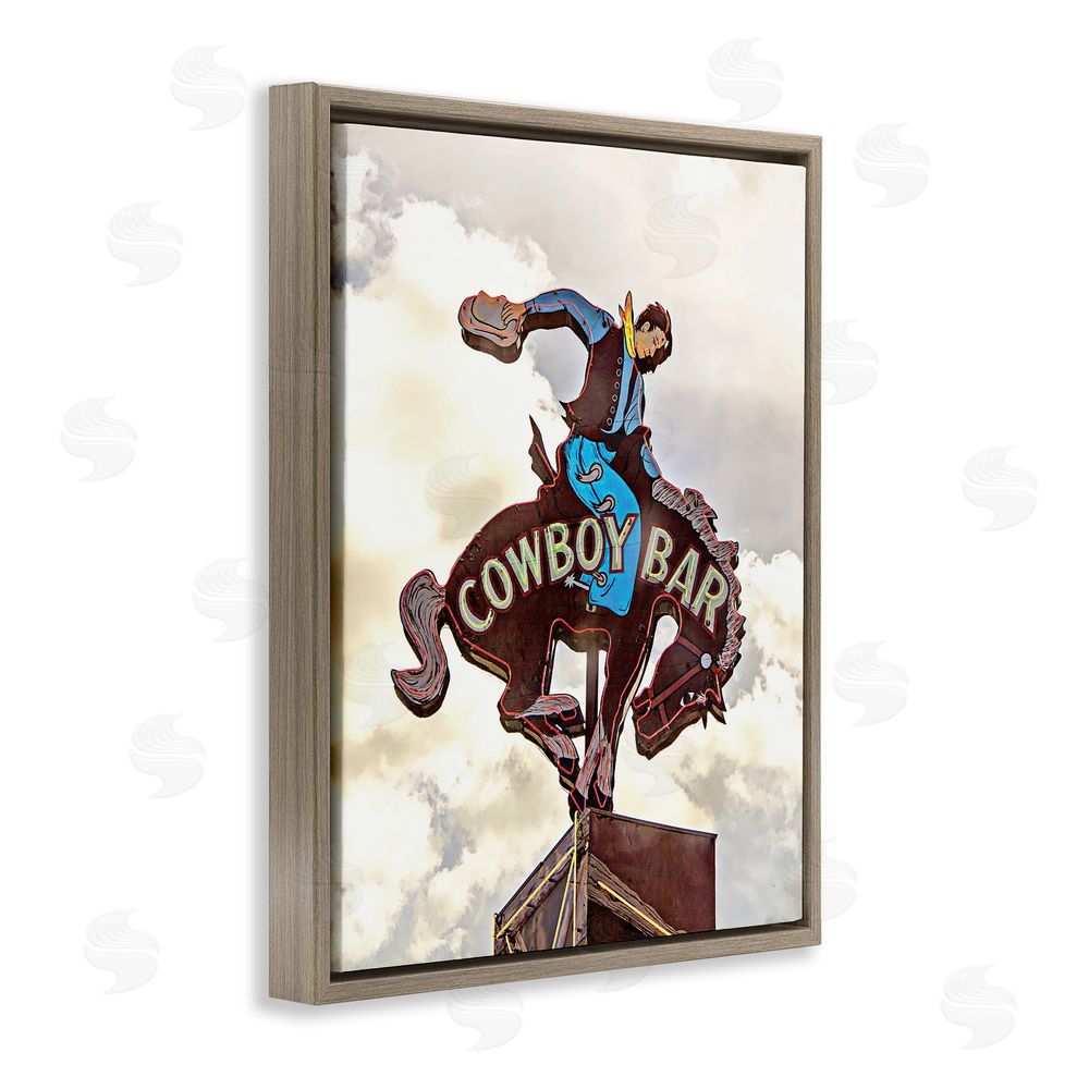 JG Studios Western Cowboy Bar Sign Brown Floating Frame Canvas Wall Art Print