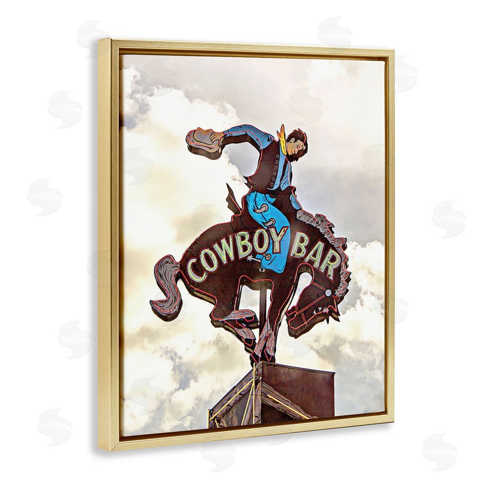JG Studios Western Cowboy Bar Sign Gold Floating Frame Canvas Wall Art Print