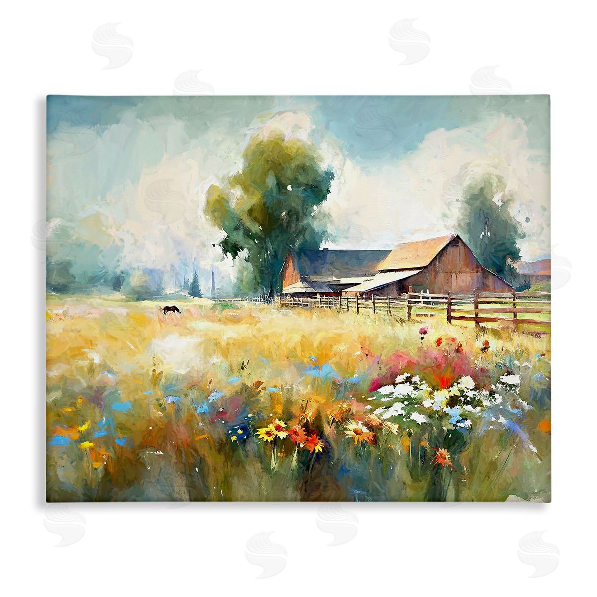 Ramona Murdock Barn in Meadow Painting Stretched Canvas Wall Art Print