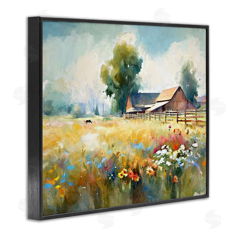 Ramona Murdock Barn in Meadow Painting Black Framed Giclee Wall Art Print