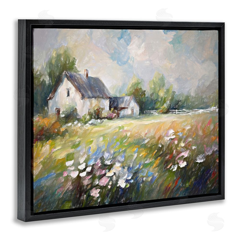 Ramona Murdock Windblown Flowers Farmhouse Black Floating Frame Canvas Wall Art Print