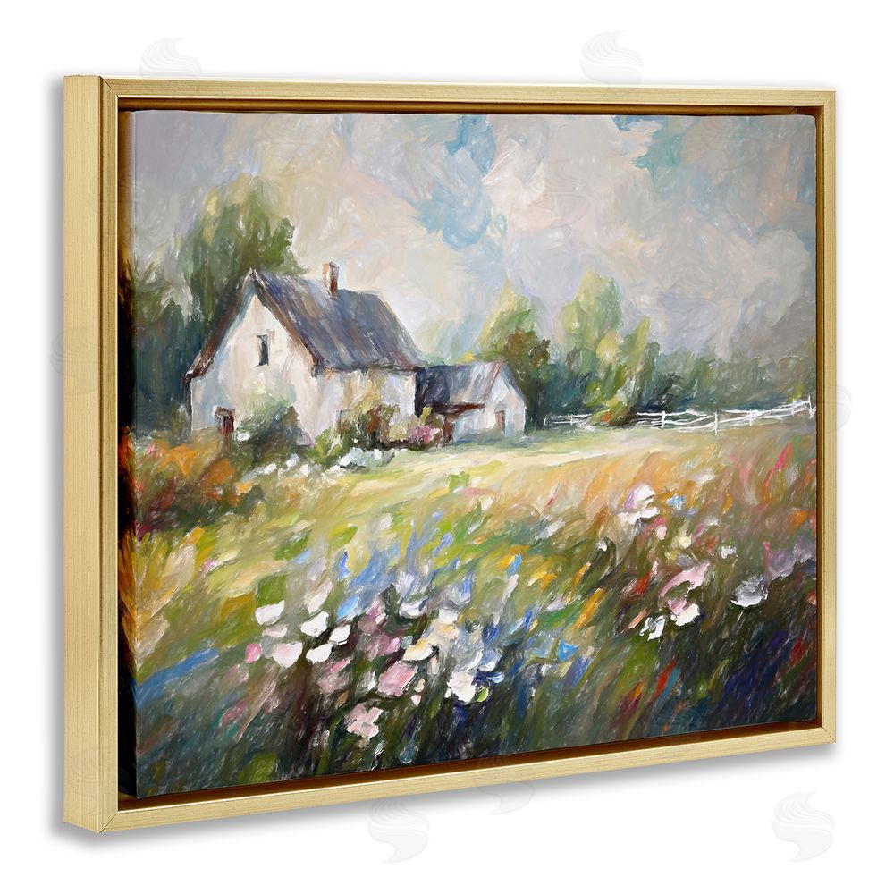 Ramona Murdock Windblown Flowers Farmhouse Gold Floating Frame Canvas Wall Art Print