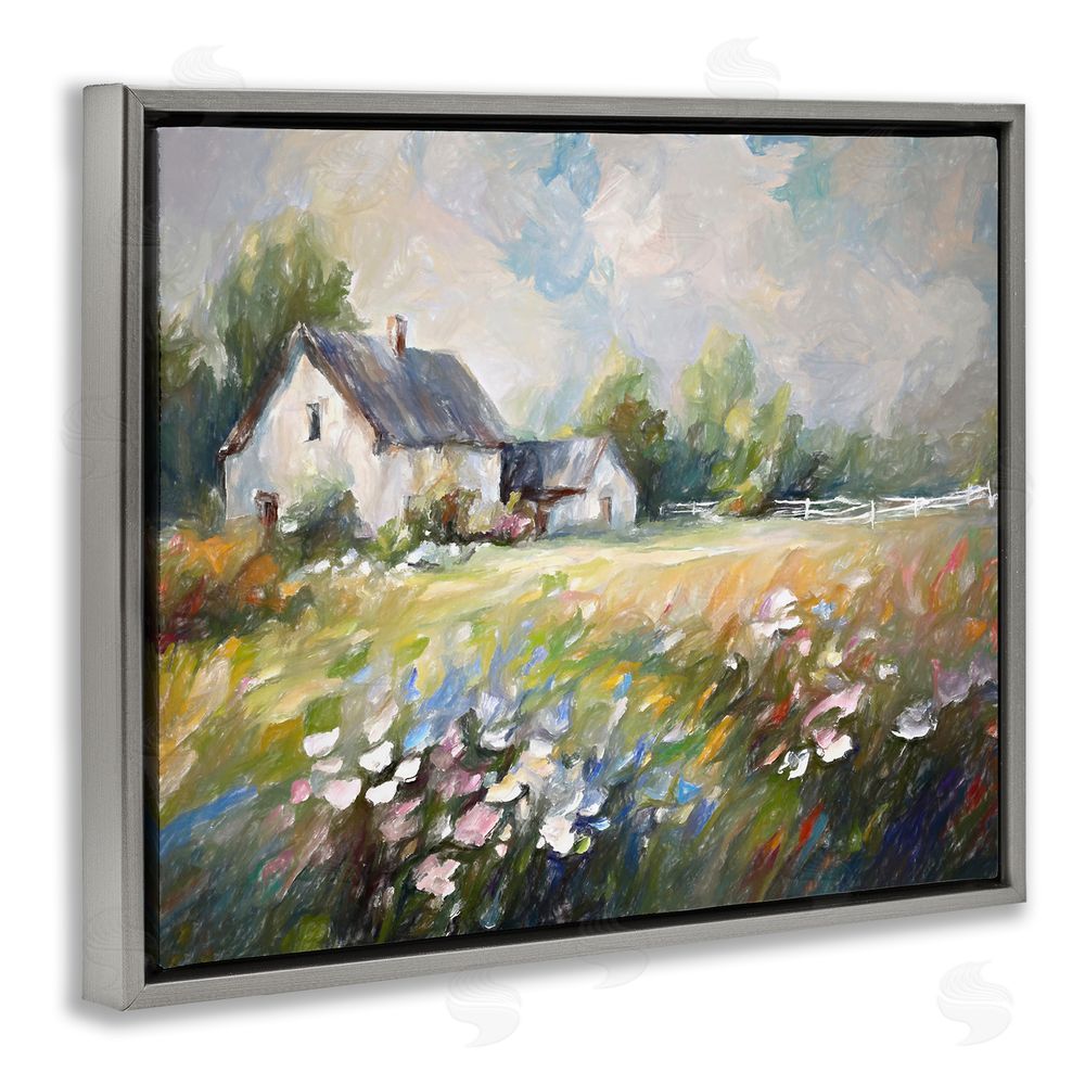 Ramona Murdock Windblown Flowers Farmhouse Grey Floating Frame Canvas Wall Art Print