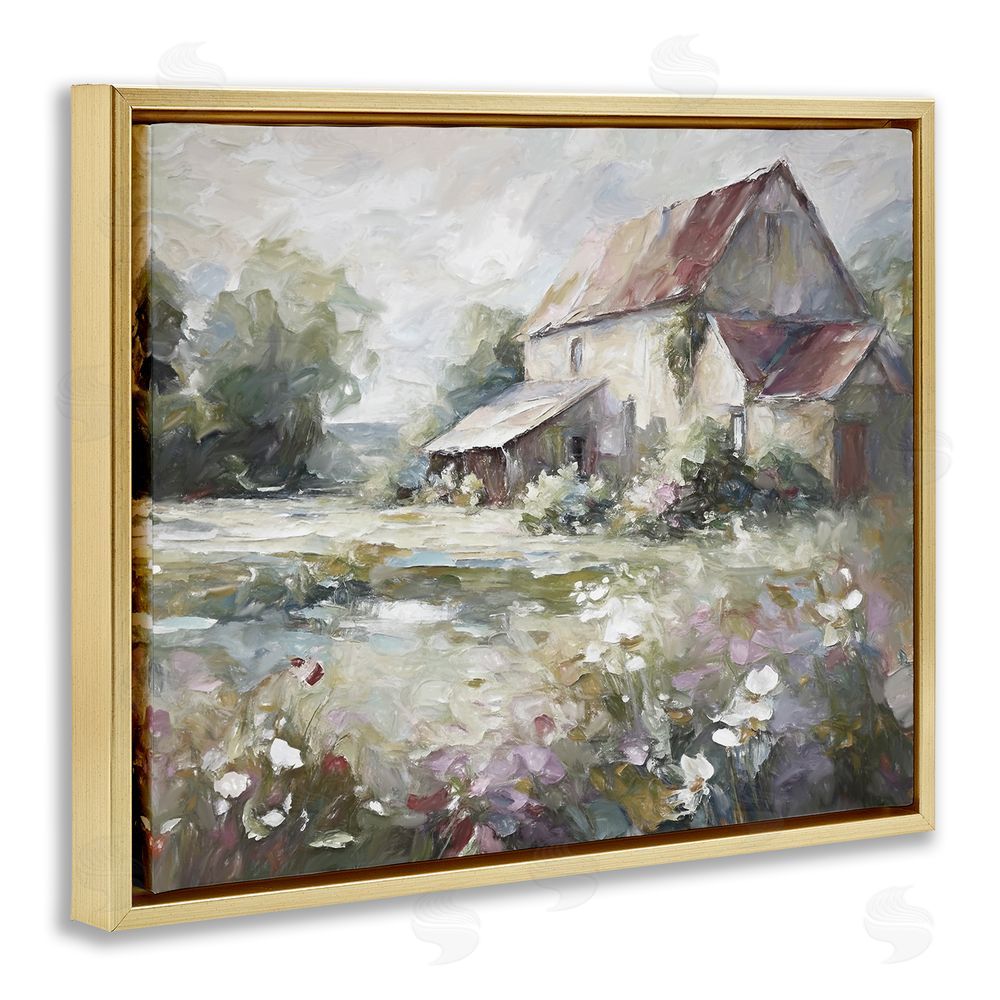 Ramona Murdock Muted Cottage Meadow Gold Floating Frame Canvas Wall Art Print