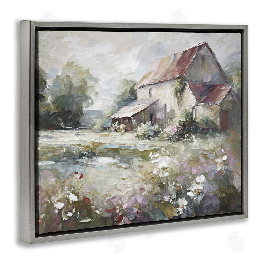 Ramona Murdock Muted Cottage Meadow Grey Floating Frame Canvas Wall Art Print