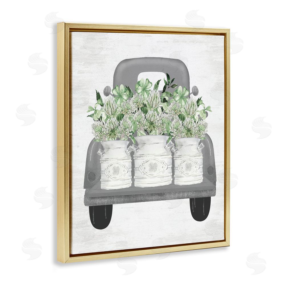 Lettered and Lined Pickup Truck with Greenery Gold Floating Frame Canvas Wall Art Print