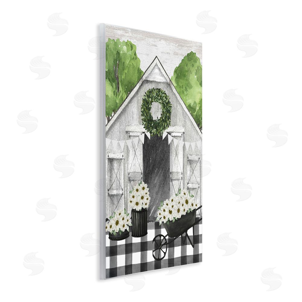 Lettered and Lined Plaid Barn with Floral Wagon Wall Plaque Art Print