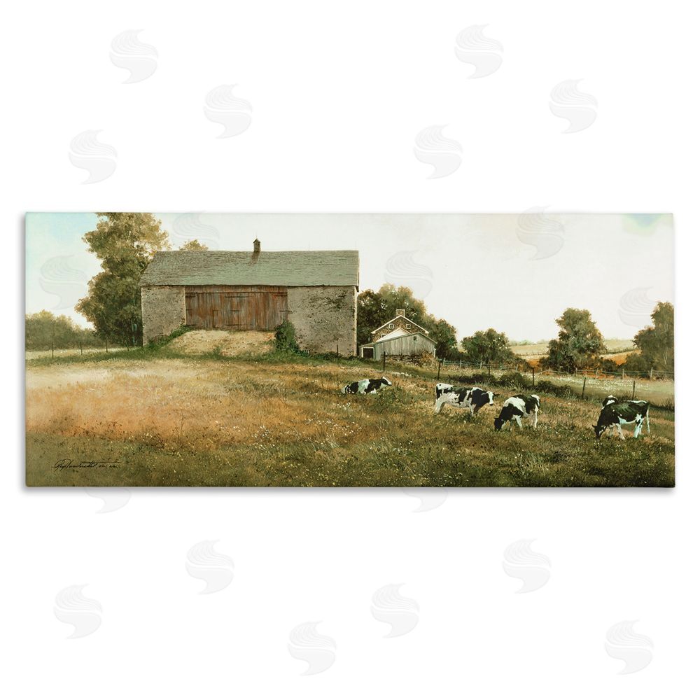 Ray Hendershot Traditional Cows Grazing Stretched Canvas Wall Art Print