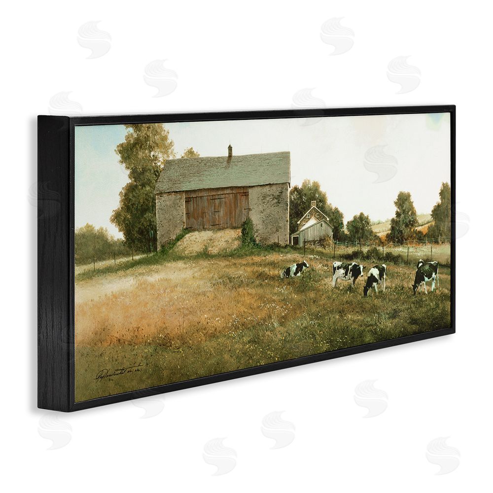 Ray Hendershot Traditional Cows Grazing Black Framed Giclee Wall Art Print