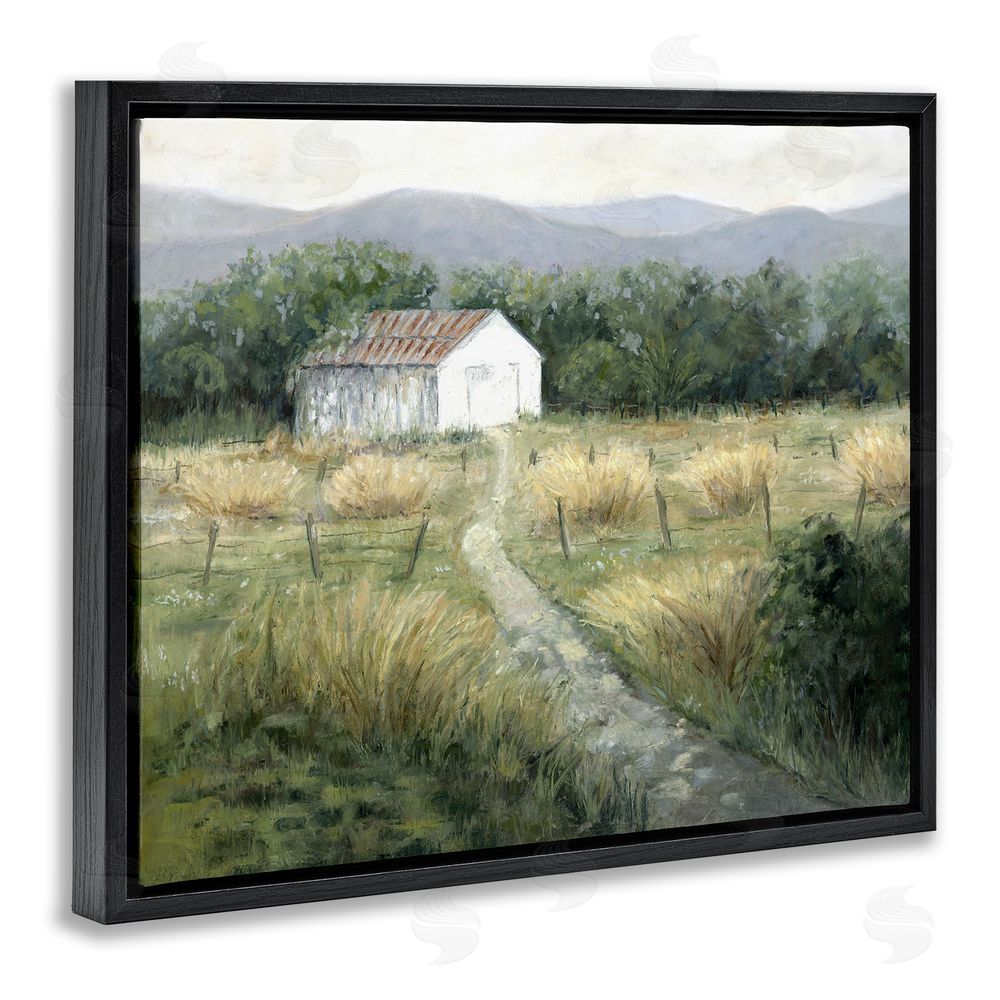 Erica Christopher Traditional White Cottage Path Black Floating Frame Canvas Wall Art Print
