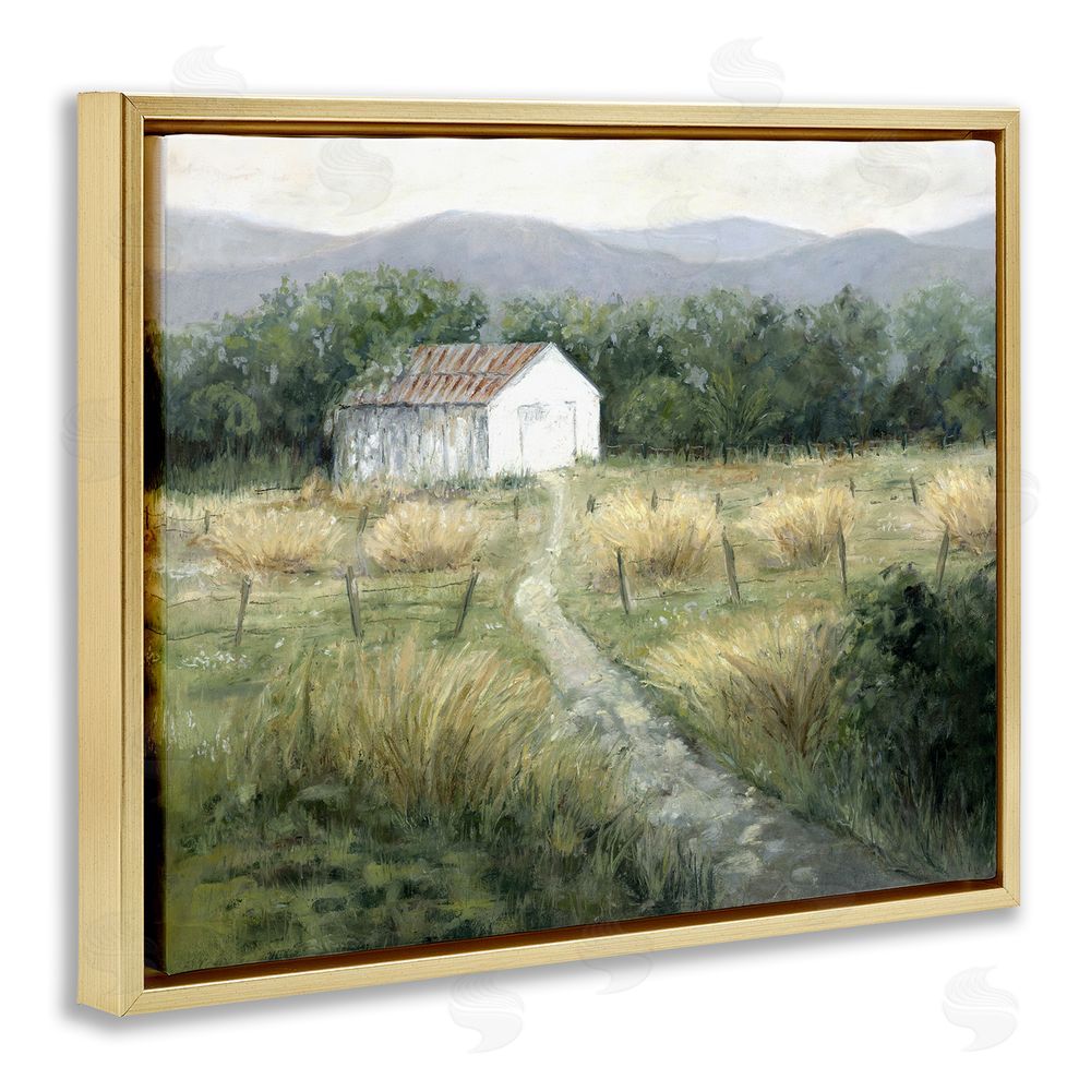 Erica Christopher Traditional White Cottage Path Gold Floating Frame Canvas Wall Art Print