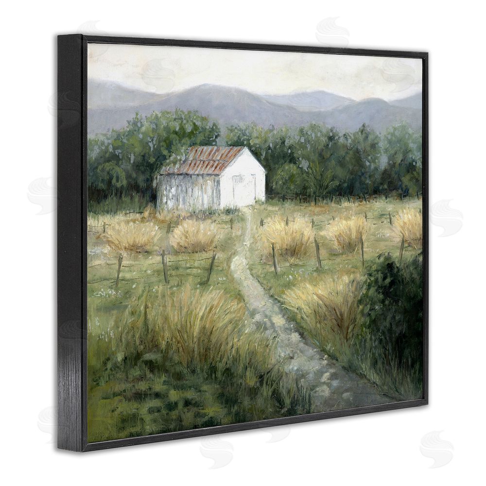 Erica Christopher Traditional White Cottage Path Black Framed Giclee Wall Art Print