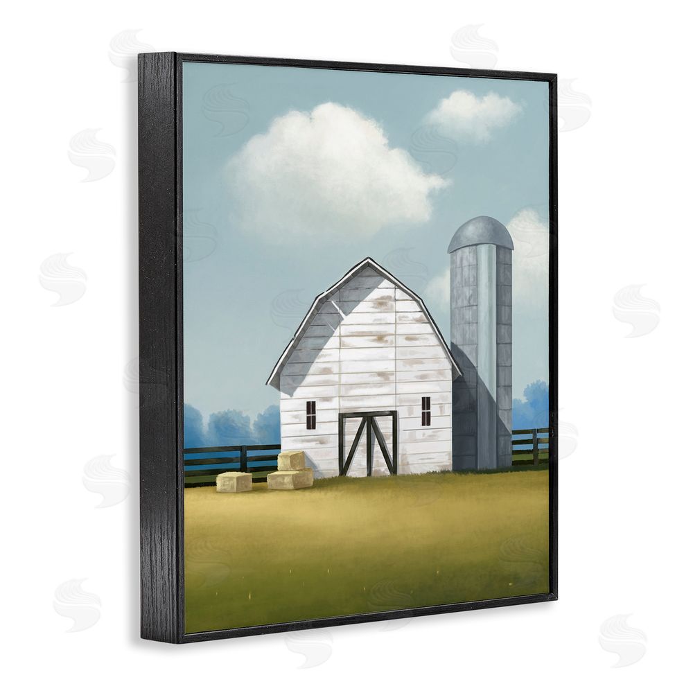 Lucca Sheppard White Barn with Hay Stacks Black Framed Giclee Wall Art Print