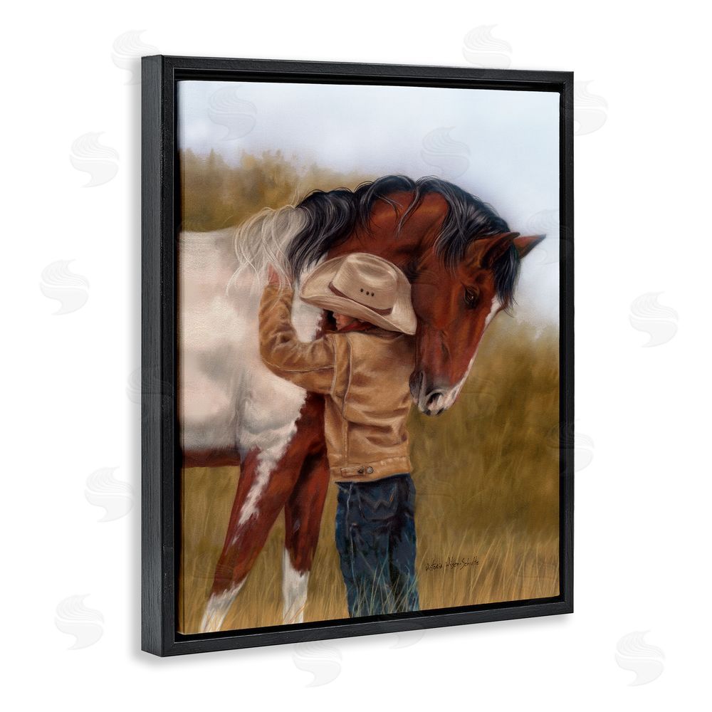 Victoria Schultz Boy Hugging Horse Painting Black Floating Frame Canvas Wall Art Print