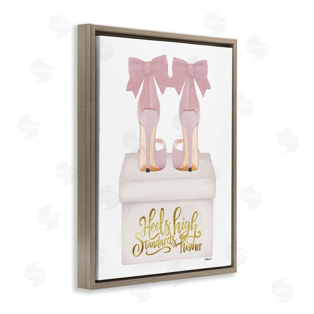 Amanda Greenwood Heels High Pink Phrase Brown Floating Frame Canvas Wall Art Print