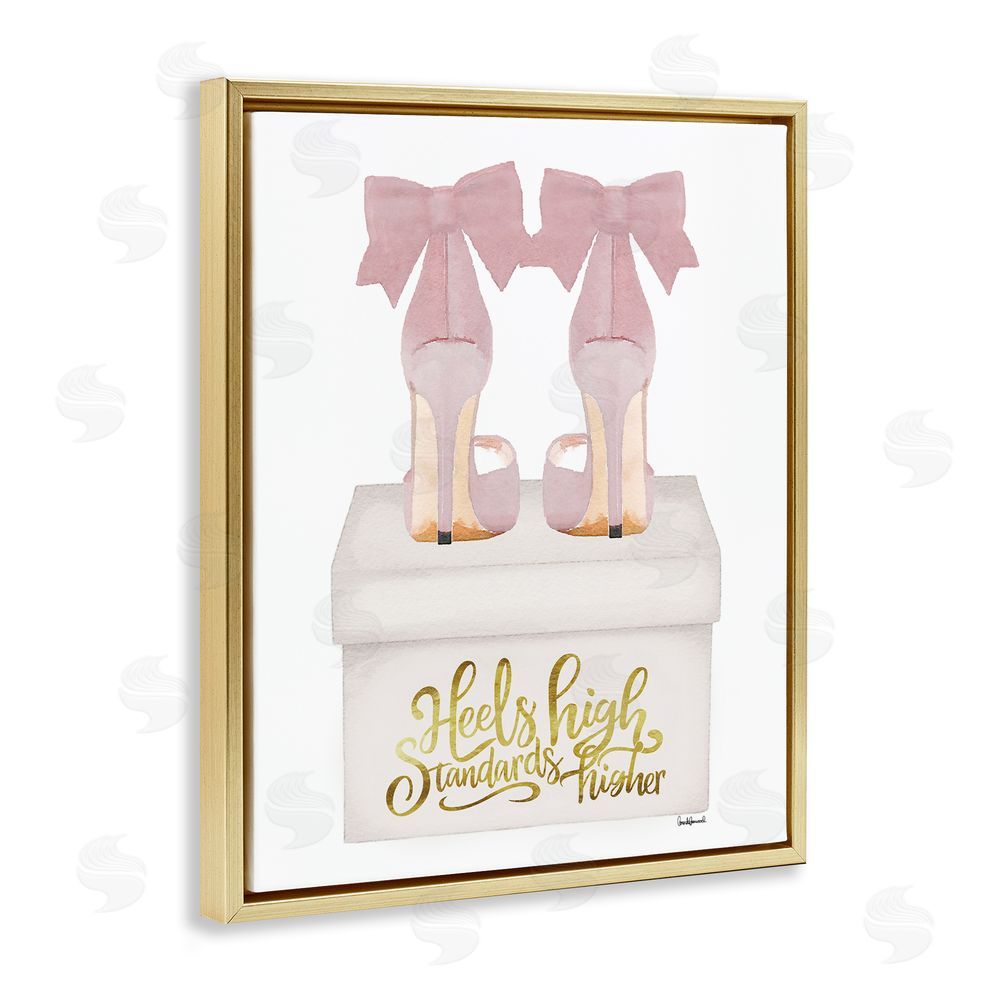 Amanda Greenwood Heels High Pink Phrase Gold Floating Frame Canvas Wall Art Print