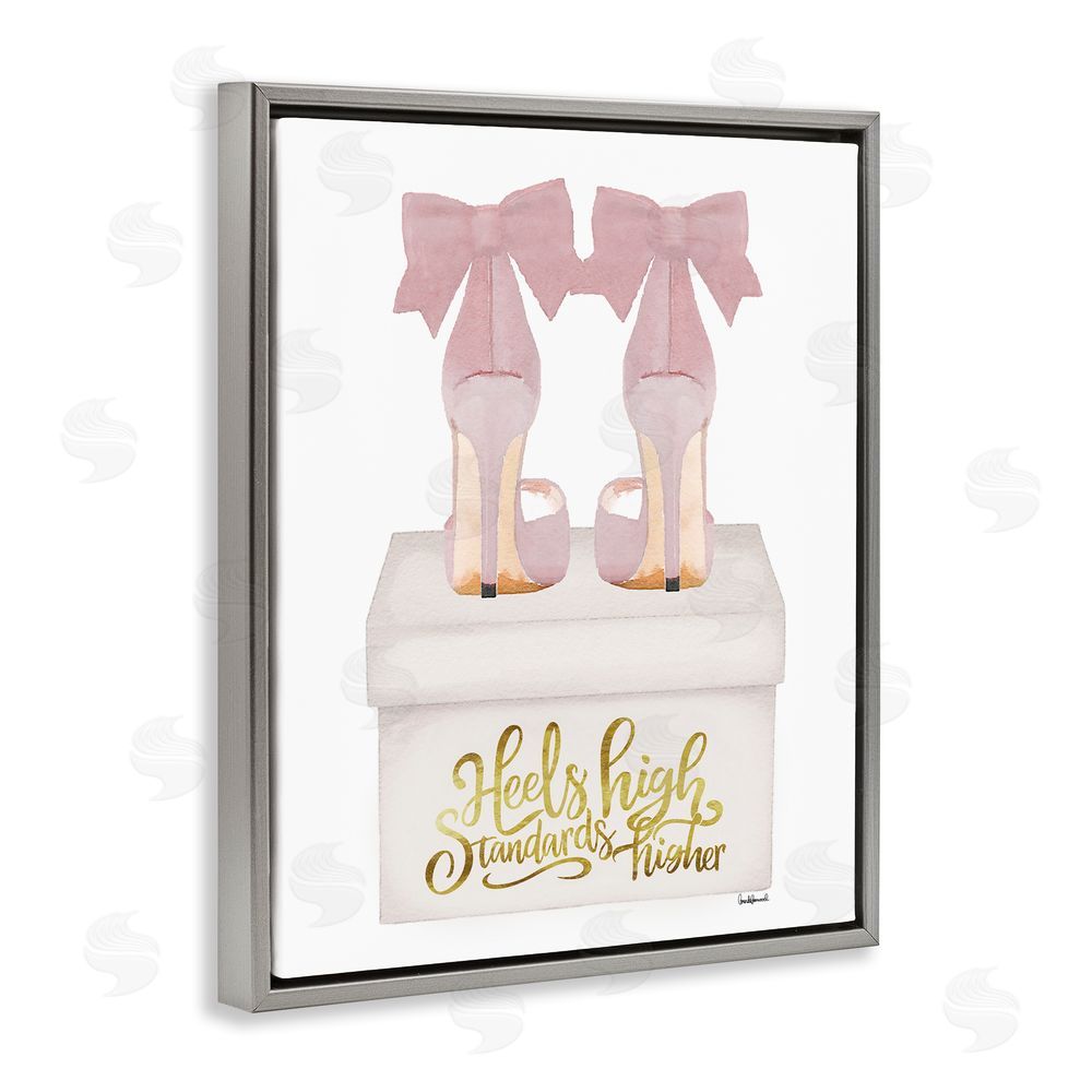 Amanda Greenwood Heels High Pink Phrase Grey Floating Frame Canvas Wall Art Print