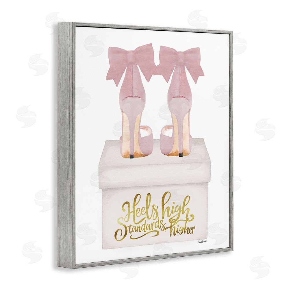 Amanda Greenwood Heels High Pink Phrase Gray Framed Giclee Wall Art Print