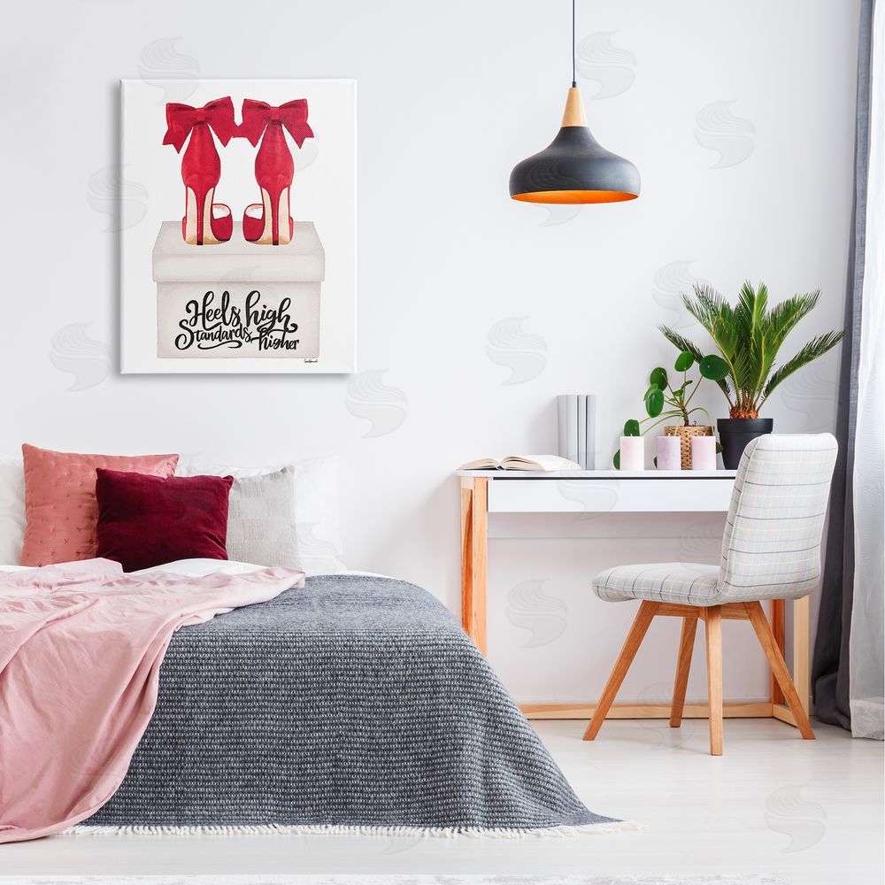 Amanda Greenwood High Standards Red Heels Canvas Wall Art Print in Room