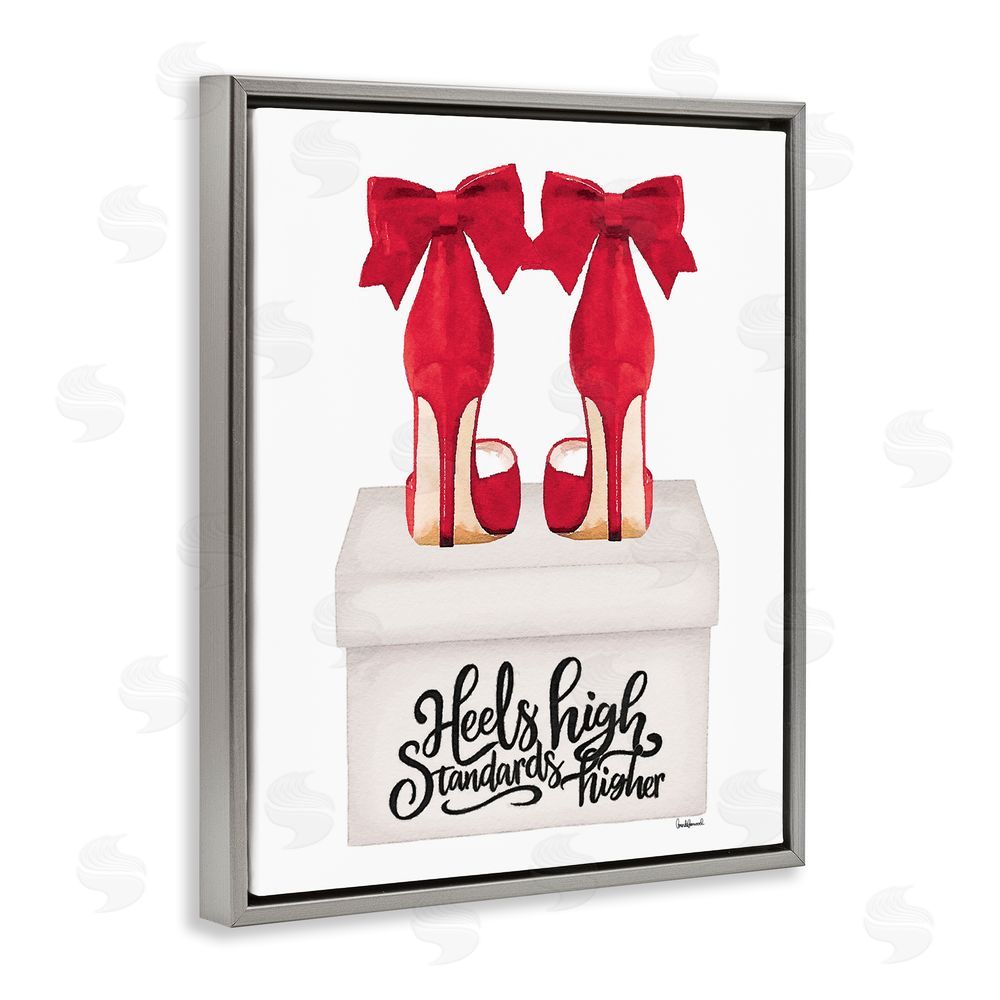 Amanda Greenwood High Standards Red Heels Grey Floating Frame Canvas Wall Art Print