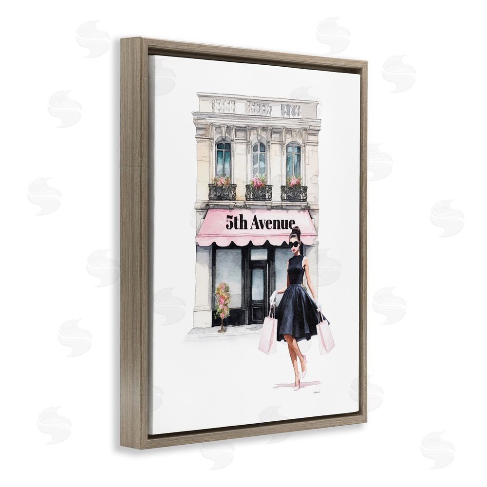 Amanda Greenwood Female Shopping Architecture Brown Floating Frame Canvas Wall Art Print