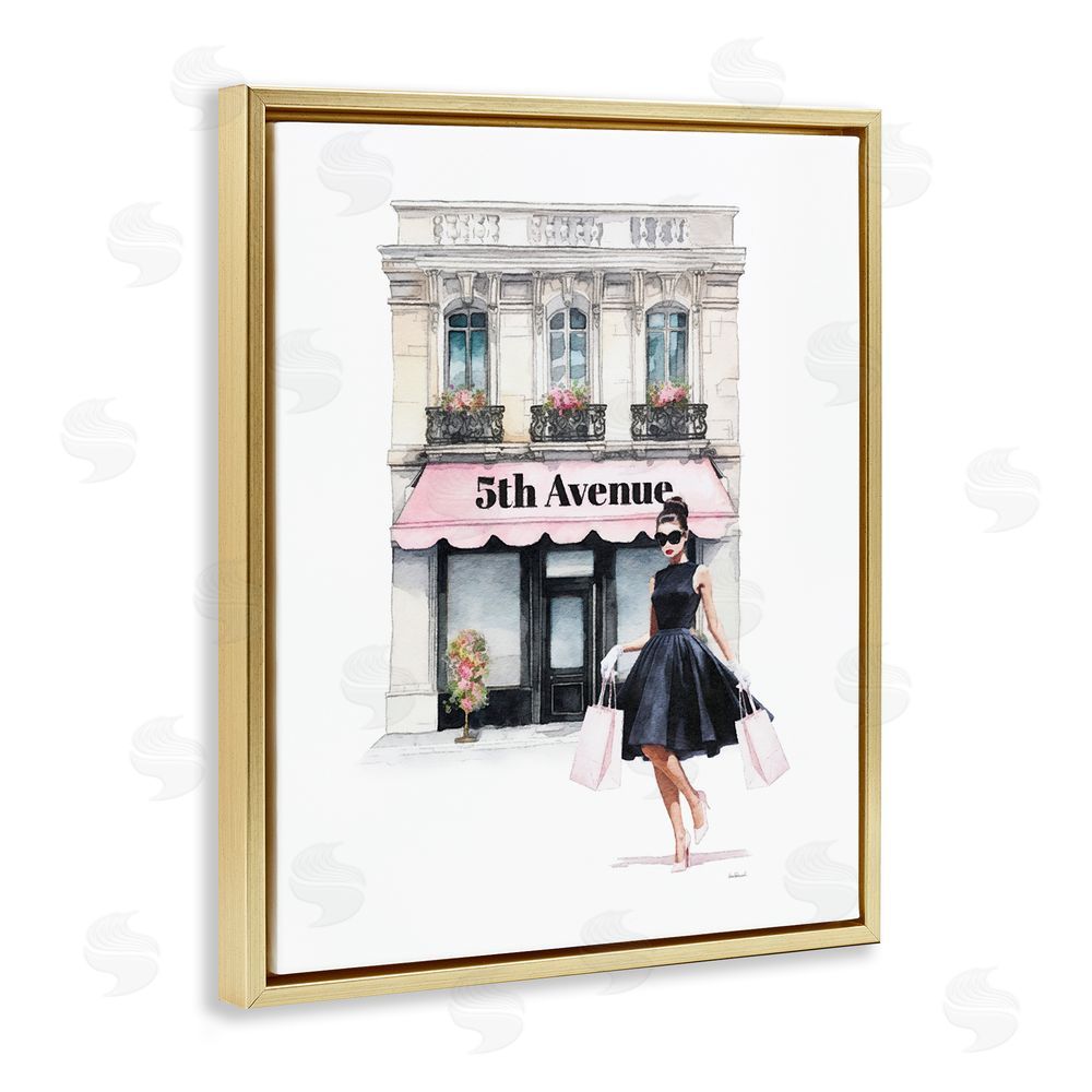 Amanda Greenwood Female Shopping Architecture Gold Floating Frame Canvas Wall Art Print