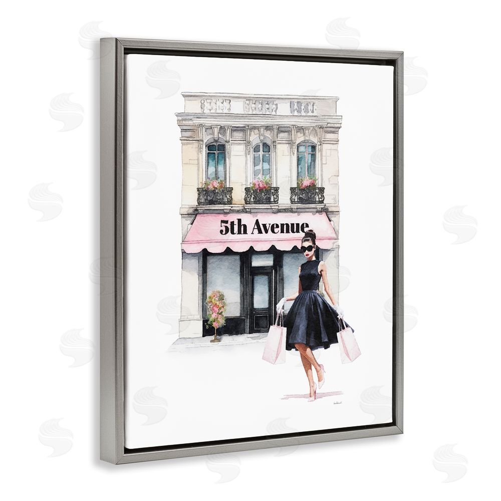 Amanda Greenwood Female Shopping Architecture Grey Floating Frame Canvas Wall Art Print