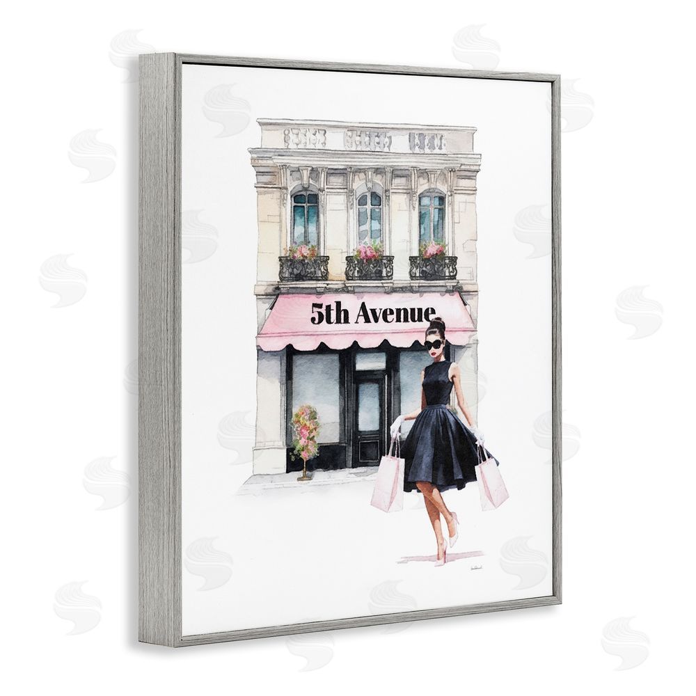 Amanda Greenwood Female Shopping Architecture Gray Framed Giclee Wall Art Print