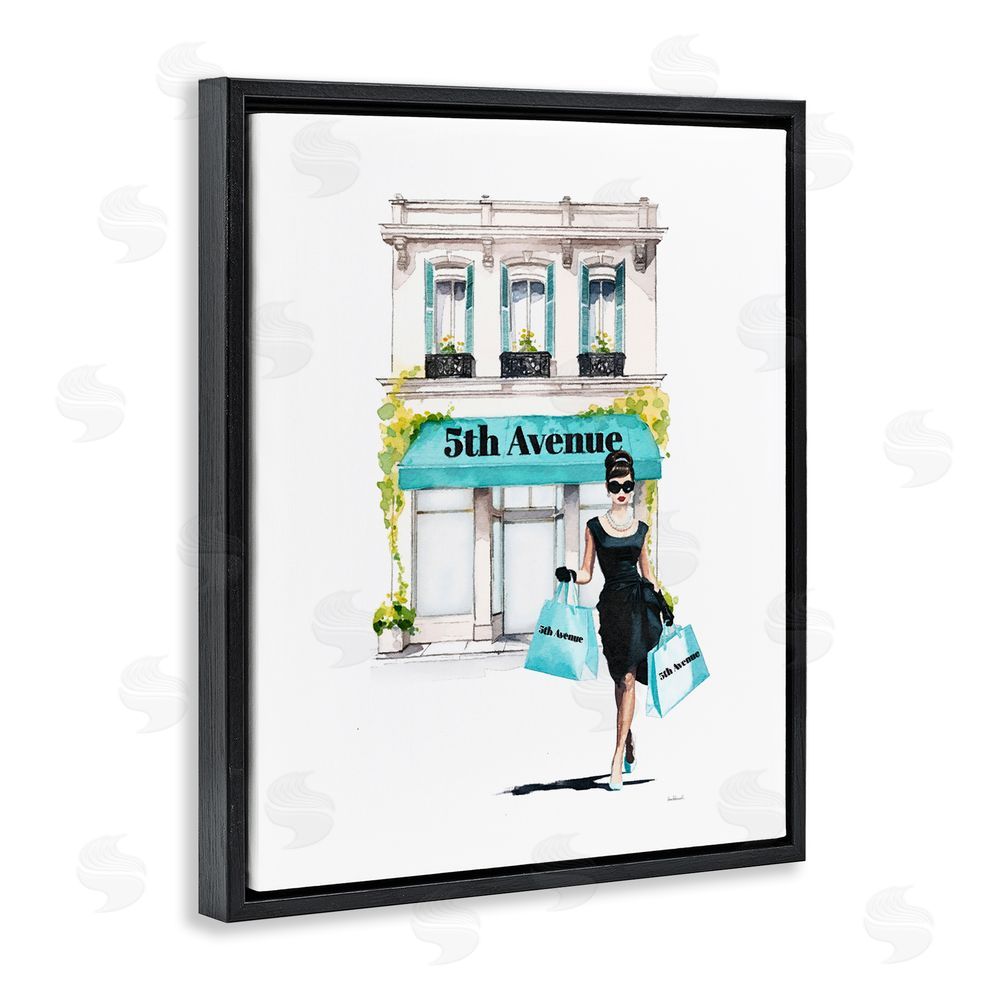 Amanda Greenwood Fashionista with Shopping Bags Black Floating Frame Canvas Wall Art Print
