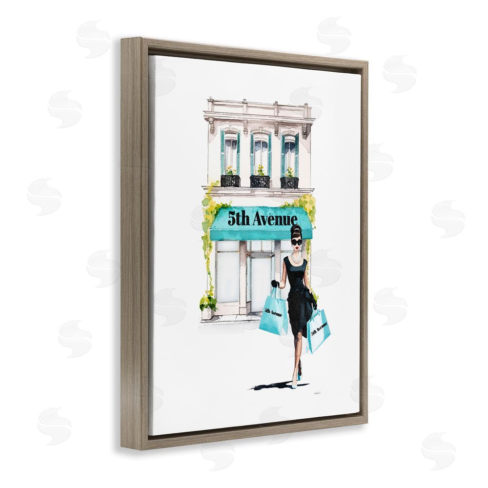Amanda Greenwood Fashionista with Shopping Bags Brown Floating Frame Canvas Wall Art Print