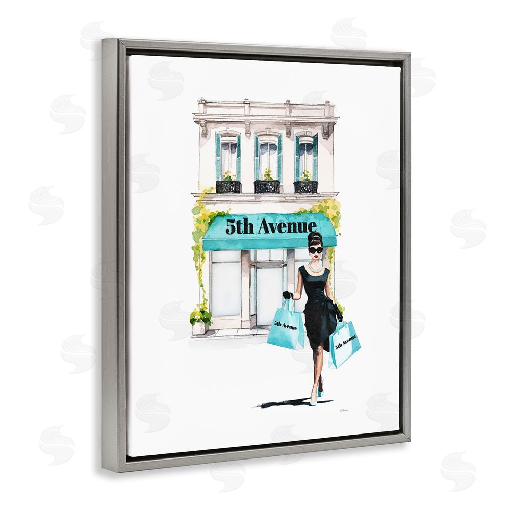 Amanda Greenwood Fashionista with Shopping Bags Grey Floating Frame Canvas Wall Art Print