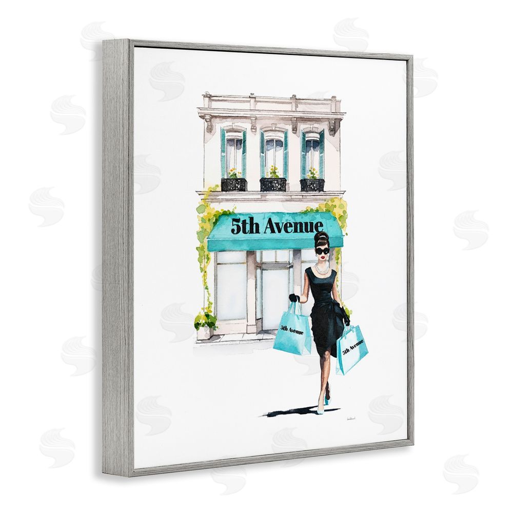 Amanda Greenwood Fashionista with Shopping Bags Gray Framed Giclee Wall Art Print