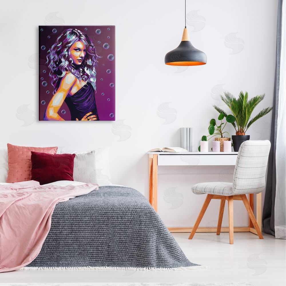 Birch & Ink Modern Purple Girl with Bubbles Canvas Wall Art Print in Room