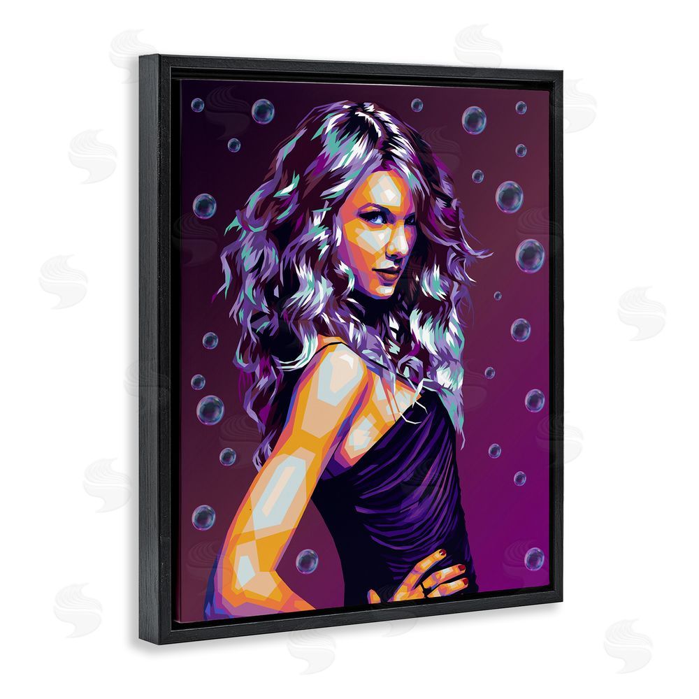 Birch & Ink Modern Purple Girl with Bubbles Black Floating Frame Canvas Wall Art Print
