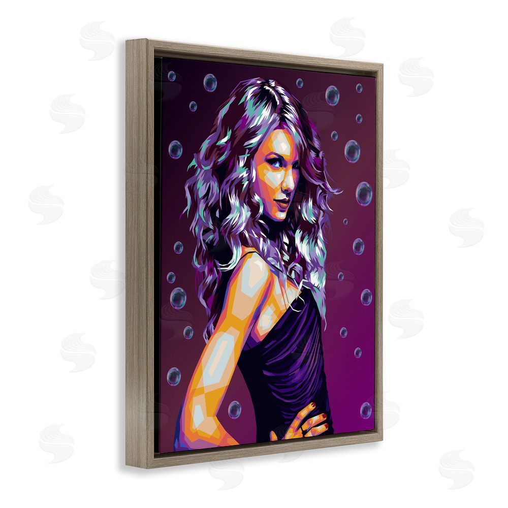 Birch & Ink Modern Purple Girl with Bubbles Brown Floating Frame Canvas Wall Art Print