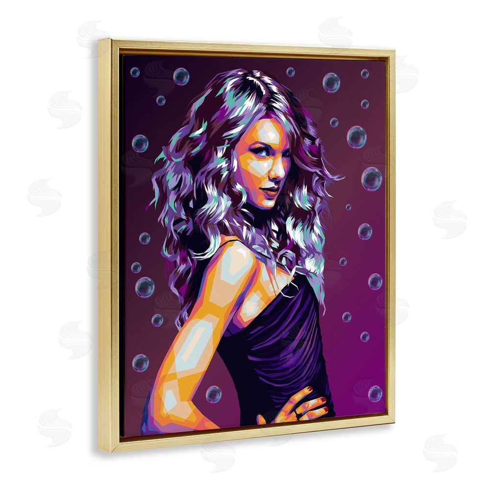 Birch & Ink Modern Purple Girl with Bubbles Gold Floating Frame Canvas Wall Art Print